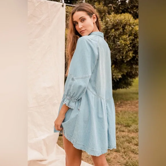 Free People We the Free Hannah Long Sleeve Denim Mini Dress - Picture 4 of 9